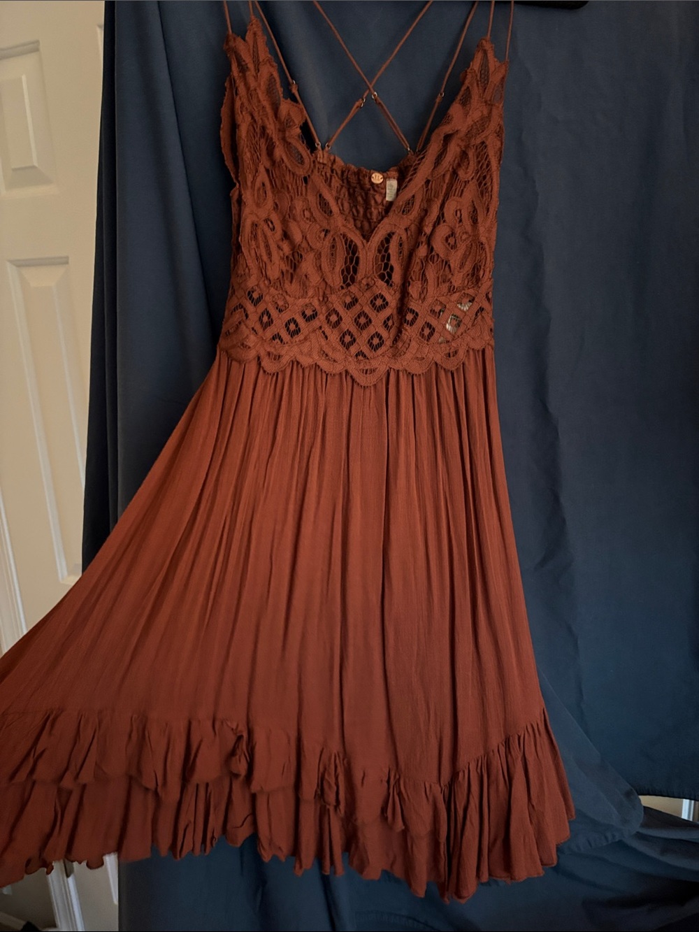 Free People mocha Crochet-Bodice Mini Dress